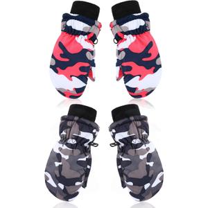 SATINIOR 2/6 Pairs Winter Snow Mittens Kids Toddlers Waterproof Warm Ski Gloves for Boys Girls Children Toddlers Baby (3-5 Years, Rose Red, Gray)