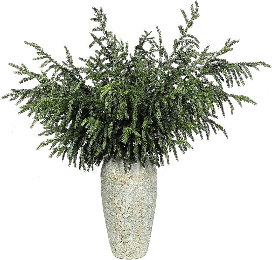 YXZZWL 8 Pcs Christmas Norfolk Pine Branches, 36 Inch Real Touch Artificial Norfolk Pine Branch Faux Cedar Pine Stem Fake Greenery Picks for Vase DIY Garland Wreath Home Garden Decoration