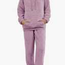 Wyeysyt Women's Fleece Pajamas Sets Fuzzy Loungewear Long Sleeve Casual Hoodies and Pants Fluffy 2 Piece Set Sleepwear Large
