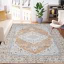 GlowSol Area Rug 5x7 Oriental Area Rug Ultra-Thin Washable Vintage Area Rug Non-Slip Non Shedding Area Rug Low-Pile Indoor Throw Rug for Bedroom Living Room (Pink/Orange)