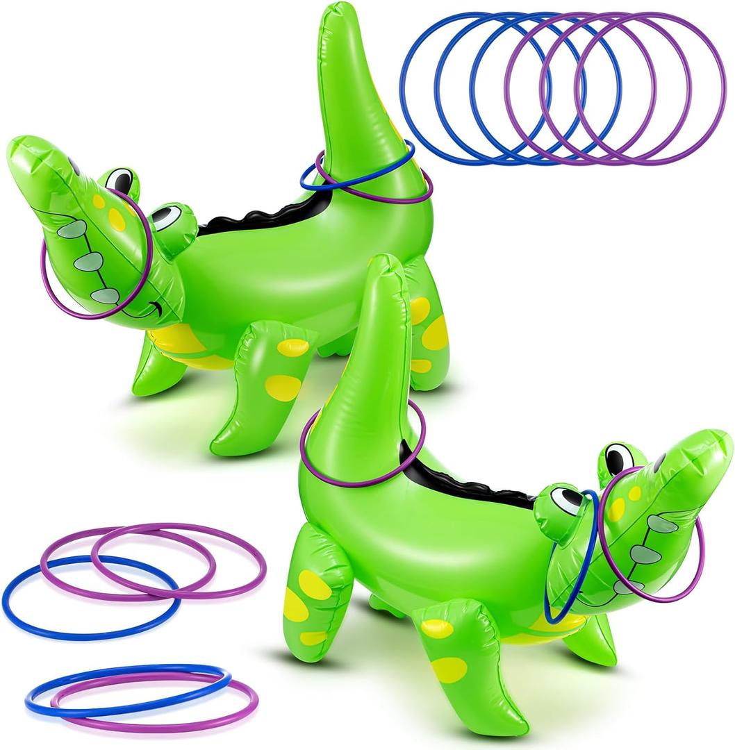 Civaner Alligator Inflatable Ring Toss Crocodile Game, Each Include 22" Inflatable Alligator Blow up Crocodile and 8 Rings, Alligators Party Decorations for Carnival Activities Safari