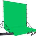 Photo Video Studio 10 x12ft 100% Cotton Muslin Chromakey Green Screen Backdrop with 8.5 x 10ft Stand Photography Background Support System Kit Clamp, Carry Bag