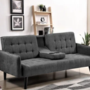 Two Seat Sofa Bed With Drop Down Coffe Table, TCDG-VN, Fabric: YS-01 Dark Grey - YJHLR-39