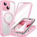 for iPhone 15 Plus Case with Invisible Magnetic Stand, Compatible with Mag-Safe Translucent Matte with Built-in Screen Protector, Shockproof Protective Phone Case for Women Men, Pink