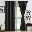 Bujasso Jacquard Black Blackout Curtains with Tiebacks Rod Pocket Back Tab Luxury Thermal Insulated Room Darkening Halloween Window Curtains for Living Room 84 inch Black Drapes 2 Panels 54" Wx84 L