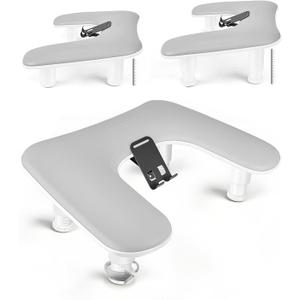 JODSONE Gray U-Shaped Arm Rest for Nails Tech with Rotating Built-In Phone Holder and Adjustable Nail Arm Rest Detachable Manicure Hand Rest for Salon Design