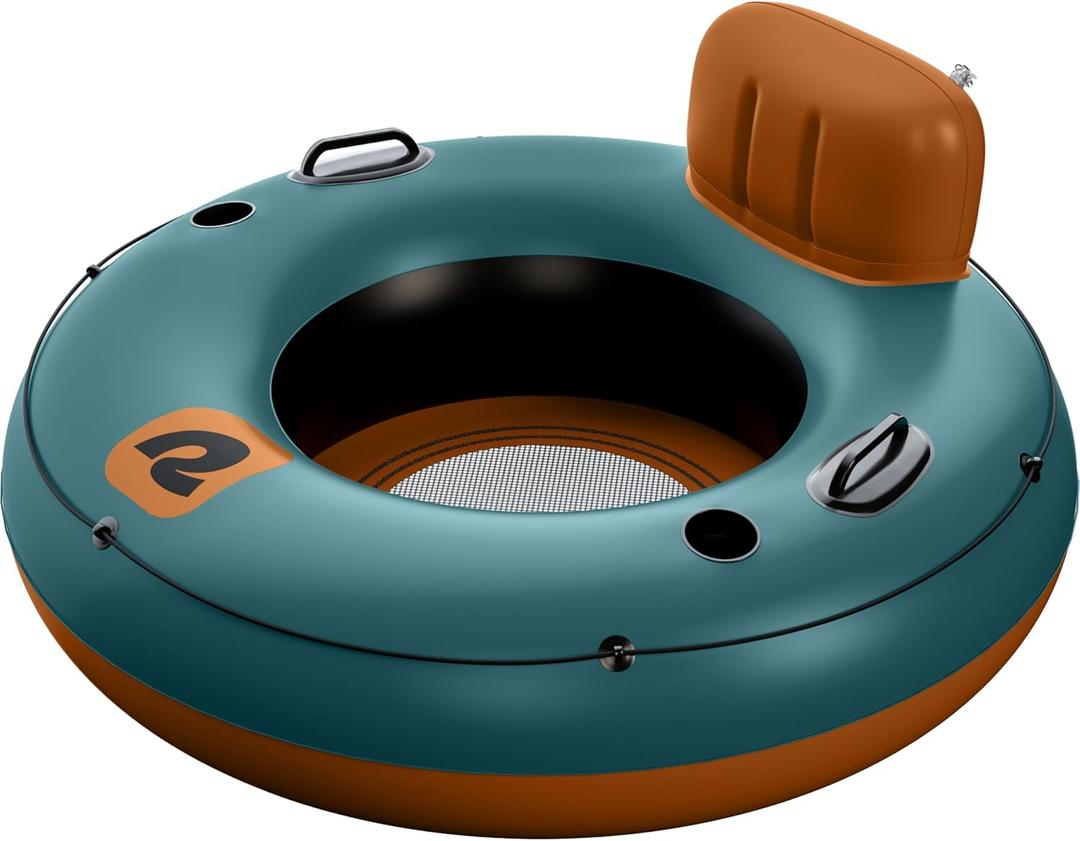 Retrospec Siesta Float 48" Inflatable River Tube | Heavy-Duty Water Float w/Backrest & Cup Holders | 300 lbs | Repair Kit | Pool, Lake & River (Aruba Blue)