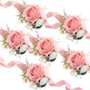 Thiccywoov 6 Pcs Dusty Pink Wrist Corsage Wedding Bridal Corsage Hand Flower Decor Wristband Flowers for Bride Bridesmaid Mother Prom Party Decoration Homecoming Ceremony Anniversary