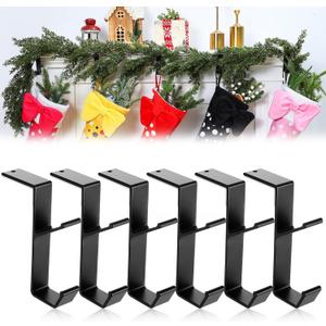 Otoolling 6 Pack 2 in 1 Christmas Garland and Stocking Mantel Holders Fireplace Stocking and Garland Hanger for Xmas Holiday Party Decoration Home