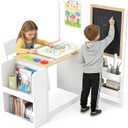 Frogprin 3 in 1 Kids Art Table and Chair, Art Easel for Kids, Toddler Craft Set, Wood Play Activity Desk with Adjustable Double-Sided Easel, Paper Roll, Storage Box, Book Shelves, 1048.11 square inches