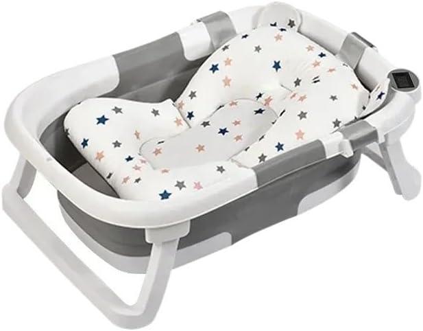 Bath Pillow Baera Plegable para Beb, Baera Porttil Con Sensor De Temperatura, Cojn Antideslizante, Segura, Novedad Bathtub Pillow (Color : Gray with Pad)