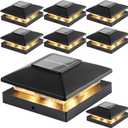 Solar Post Cap Lights Outdoor 8pack, Black Waterproof Solar Powered Deck Fence Post Lights Fit 4x4 Wood/Vinyl Posts, Bright Warm White Solar Post Lights Decorate Deck, Patio, Porch, Fence