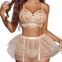 Avidlove Lace Garter Lingerie for Women Mesh Mini Skirt Nightwear Babydoll Bodysuit 9