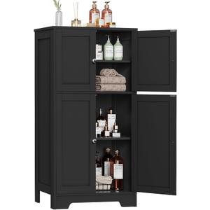 Iwell Storage Cabinet with 2 Adjustable Shelves & 4 Doors, Bathroom Storage Cabinet, Cupboard for Living Room, Entryway, Home Office, Black