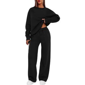 XIEERDUO Sweatsuits Women 2 Piece Outfit Matching Lounge Sets Fall Outfits 2025 Fashion Clothing Crewneck Track Suits (Small, Black)