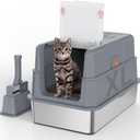 SZEE Stainless Steel Cat Litter Box with 180Flip-Top Lid, Easy Clean XL Enclosed Litter Box, Large Covered Steel Cat Box with Scoop, Odor Control and Anti-Urine Leakage, 23.2*15*15 Inch, Dark Gray