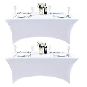 ZarzaaSik 1-Pack 8ft White Spandex Table Covers for Rectangle Folding Tables - Washable Elastic Tablecloth - Ultimate Fitted Table Protector for Birthday Parties, Trade Shows, Banquet