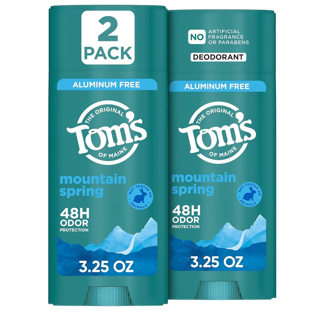 Toms of Maine Mountain Spring Natural Deodorant for Men and Women, Aluminum Free, 3.25 oz, 2-Pack