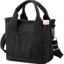 Small Tote Bag with Zipper, 2024 Canvas Multi-Pocket Crossbody Bag Shoulder Bag Satchel Hobo Bag Messenger Bag (Black)