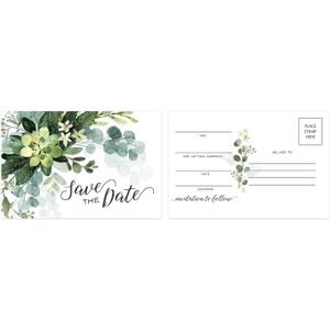 Canopy Street Save The Date Greenery Floral Postcards / 50 Beautiful Mailing Postcards / 6" x 4" Botanical Wedding Fill In Note Cards, Lush Greenery