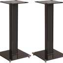 Monoprice Elements Speaker Stand - 18 Inch (Pair) with Cable Management, Strong Tempered Glass Base with Floor Spikes, 139496, Black