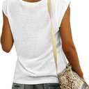 Womens Cap Sleeve T Shirts V Neck Casual Tops Oversized T-Shirt Summer Trendy Lightweight Loose Fit Basic Tees (White, S)