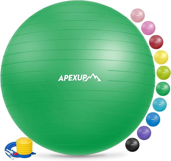APEXUP Yoga & Pilates Ball - Anti Slip Heavy Duty Gym Ball for Fitness, Balance & Core Workout, Dark Green