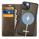 PlusnapX Wallet Case for iPhone 13 Compatible with Magsafe, 2-in-1 PU Leather Flip RFID Blocking Card Holder Stand Shockproof Magnetic Detachable Cover for iPhone 13 Case 6.1", Brown