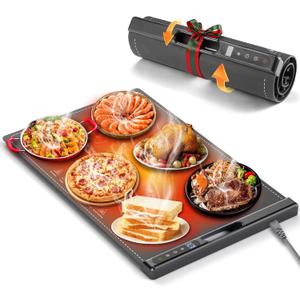 Warming Mat for Food, Electric Warming Tray, Silicone Food Warming Mat with 7 Temperature Levels & 1-4H Timer, Auto Shut-Off, Rollable & Portable, 23.62"*14.96" Food Warmers for Parties, Buffet, Gray