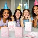 BOXOB 12pcs Pink Bow Gift Bags, 2 Styles Paper 8.27x6.3x3.15in Elegant Small Coquette Pink Goodie Favor Bags Candy Decorations with Handles for Party Wedding Birthday Supplies