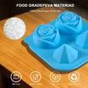 4 x Rose Shaped Ice Cube Tray Elegant Silicone Mold for Unique Ice Cubes, Perfect for Cocktails, Drinks, and Special Occasions 4 grids -Blue