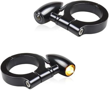 FACAILAHA Universal Motorcycle Front Fork Mounting LED Turn Signals Lights 12V Amber Blinkers W/Mounting Bracket for Honda Harley Yamaha Suzuki Kawasaki