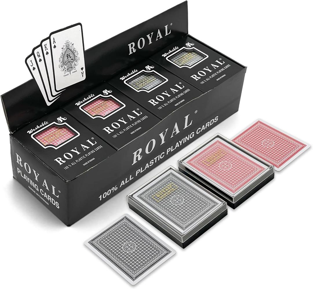CHH Royal 100% Plastic Standard Poker Size Playing Cards  3.5" x 2.5" with Protective Cases  Durable and Washable  Professional Casino Size - 12 Pack