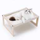 BsBsBest Cat Bed, 22 X 16 Inch Elevated Wooden Pet Hammock Breathable Dog Bed Detachable Portable Indoor Outdoor Cat Beds for Kitty Puppy Bunny Rabbit Small Animal with Padded Cotton (Thick)