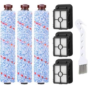 Brush Filter Replacement for Bissell CrossWave Pet Pro 2306A 3888A 1785 Serie, 3 Multi Surface Brush 1868 + 3 Filter 1866 for Bissell Crosswave Vacuum Cleaner, Compare to Part 1608683,160-8683,1608684 (3 Brush Rolls + 3 Filters)
