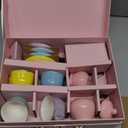 Porcelain Tea Set for Toddlers, Tea Party Set for Little Girls, Kids Tea Set Kitchen Pretend Play, Princess Tea Time Playset with Teapot Cups Carry Case, Toddler Girl Toys Birthday Gifts Age 3+