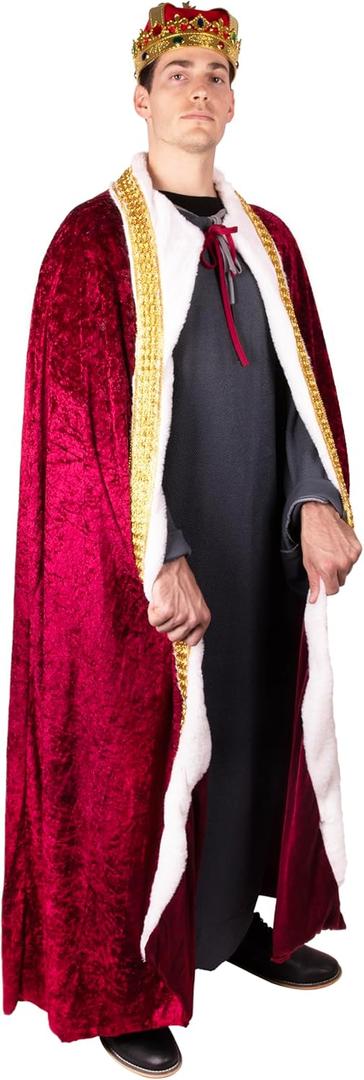 Kangaroo Red King Costume Mens Robe for Adults  Royal Prince Costume Cape For Men - Medieval Full Length King Cloak For Adults Suitable for Christmas, Renaissance Festivals & New Year Parties
