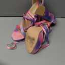 Allegra K Women's Tie Dye Platform Chunky Heel Lace Up Blue Pink Sandals 6 M US