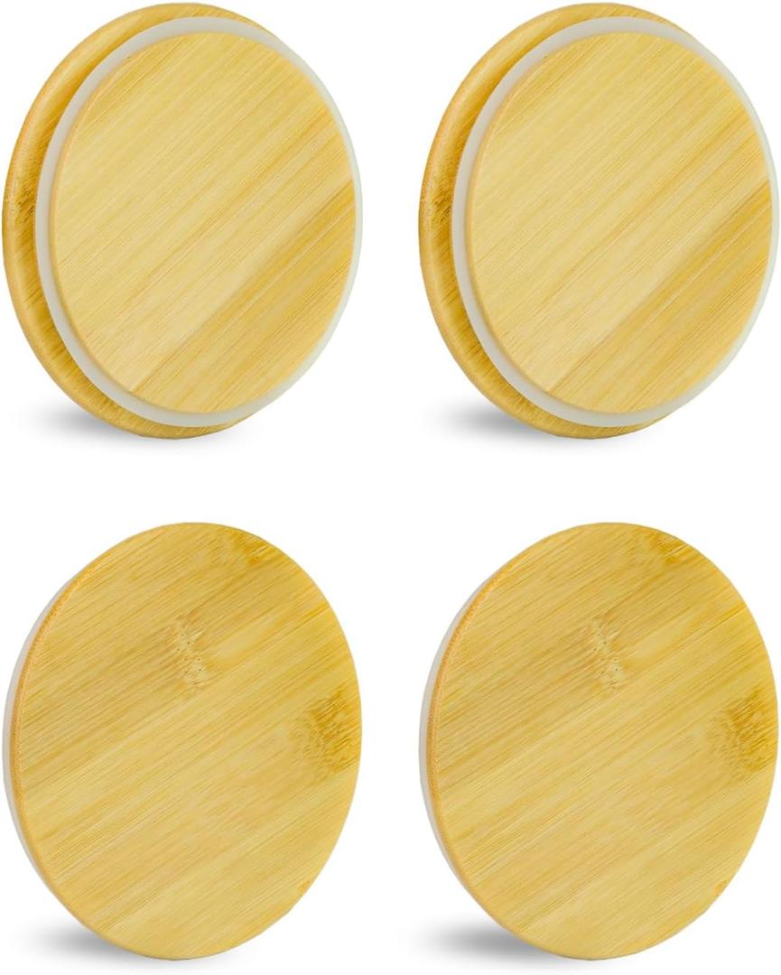 Replacement Wooden Lids for Pyrex, Anchor Hocking Glass Containers 7200 * 4, Bamboo Lids for Pyrex 2Cup Glass Bowls, Bowl Covers with Leakproof Silicone Gasket 4 Pack