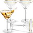 Teenyyou Gold Rim Martini Glasses Set of 4 Ribbed Coupe Glasses with Stem 9 oz Reusable Crystal Champagne Cocktail Margarita Whiskey Tequila Glassware for Girls Nights Wedding Housewarming Gifts