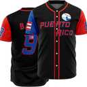 Men's #9 Puerto Rico World Game Classic Baseball Jersey Shirts Stitched (4X-Large, Black)