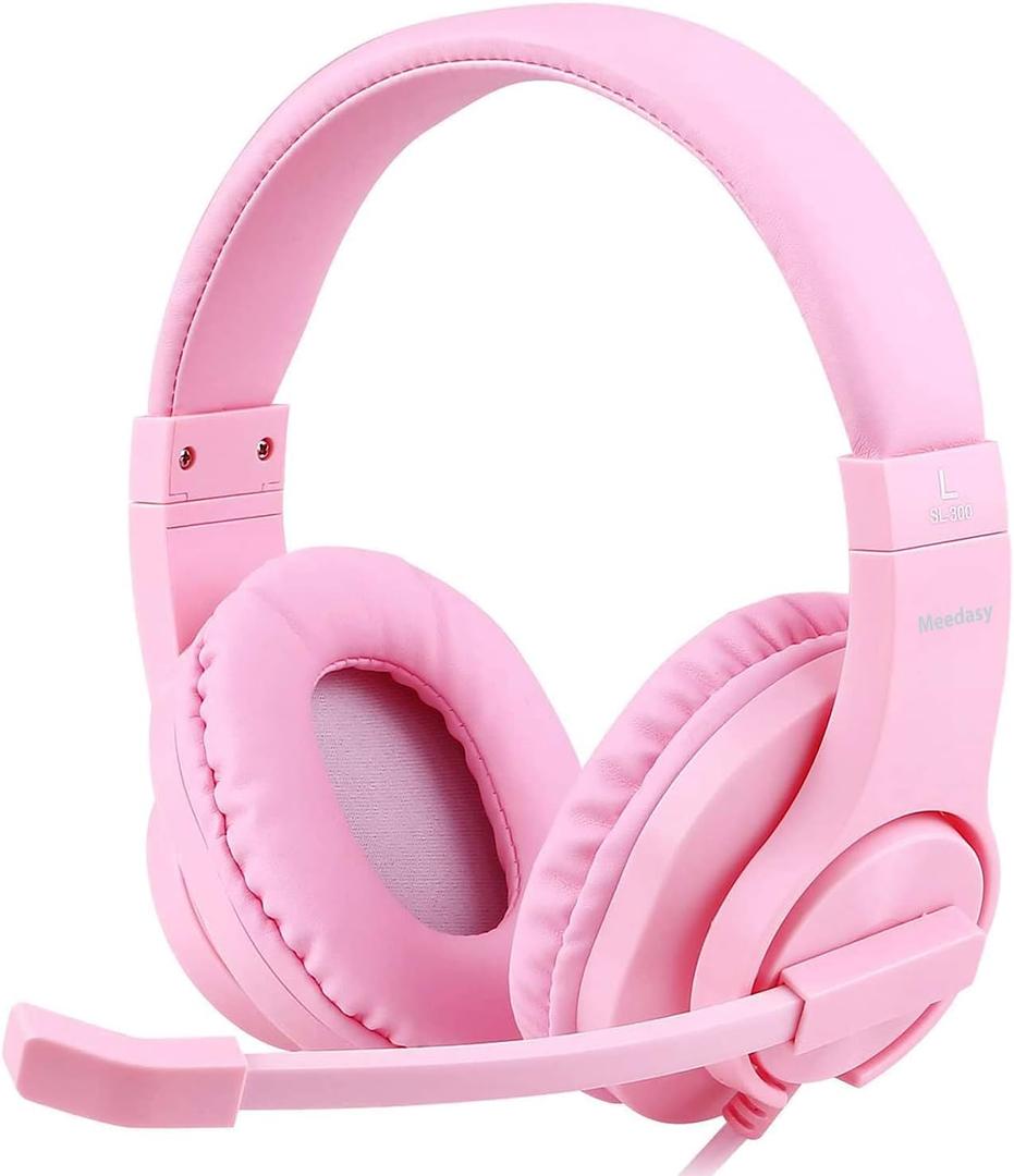Kids Adults Over-Ear Gaming Headphone for Xbox One, Bass Surrounding Stereo, PS4 Gaming Headset with Microphone and Volume Control for Laptop, PC, Wired Noise Isolation (Pink)