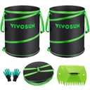 VIVOSUN 47-Gallon Collapsible Garden Bag, Yard Waste Bin with Hard-Shell Bottom, Leaf Scoops and Gloves, Collapsible Yard Waste Containers for Lawn Care and Camping, 2-Pack
