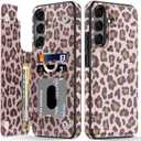 LETO for Samsung Galaxy A15 5G Wallet Case - Flip Folio Leather Kickstand - Credit Card Holder - Fashionable Flower Designs - Protective Phone Cover for Women and Girls - 6.5" - Pink Leopard