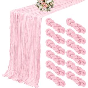 12 Pack Cheesecloth Table Runner 20 x 120 inch Cheese Cloth Table Runner Bulk,Romantic Boho Sheer Gauze Fabric Table Runners for Wedding Reception,Party,Bridal Shower Table Decor(Light Pink)