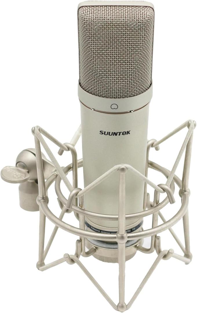SUUNTOK XLR Microphone, Professional Condenser Microphone with 34mm Large Diaphragm, Cardioid Studio Recording Mic Computer Gaming PC TM87KB Mic Kit for Singing, Podcasting, YouTube (Silver) (Champagne)