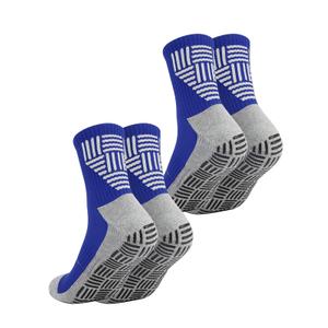 Veridra 2Pairs Men's Grip Soccer Socks for US 7-12.5, Anti-Slip Athletic Grippy Socks Non Slip Pads for Football Basketball Pilates Hospital Yoga, Blue (Blue)