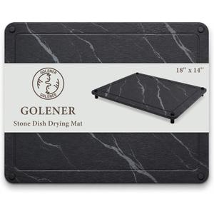 Golener Stone Drying Mat for Kitchen Counter, Stone Dish Drying Mat,18"x14" | Black Drying Stone for Kitchen Counter, Diatomaceous Earth Dish Mat, Quick Absorbent Drying Stone Rack, Non-Slip, Easy Clean