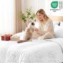 CozyLux King Size Comforter Set White - 7 Pieces Bed in a Bag, Modern Vertical Quilted Room Decor, Soft All-Season Bedding Gift with Comforter, Sheets, Pillowcases & Shams