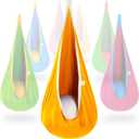 OUTREE Kids Pod Swing Seat, Cotton Child Hammock Swing Chair, Sensory Swing for Indoor and Outdoor Use, Yellow and White